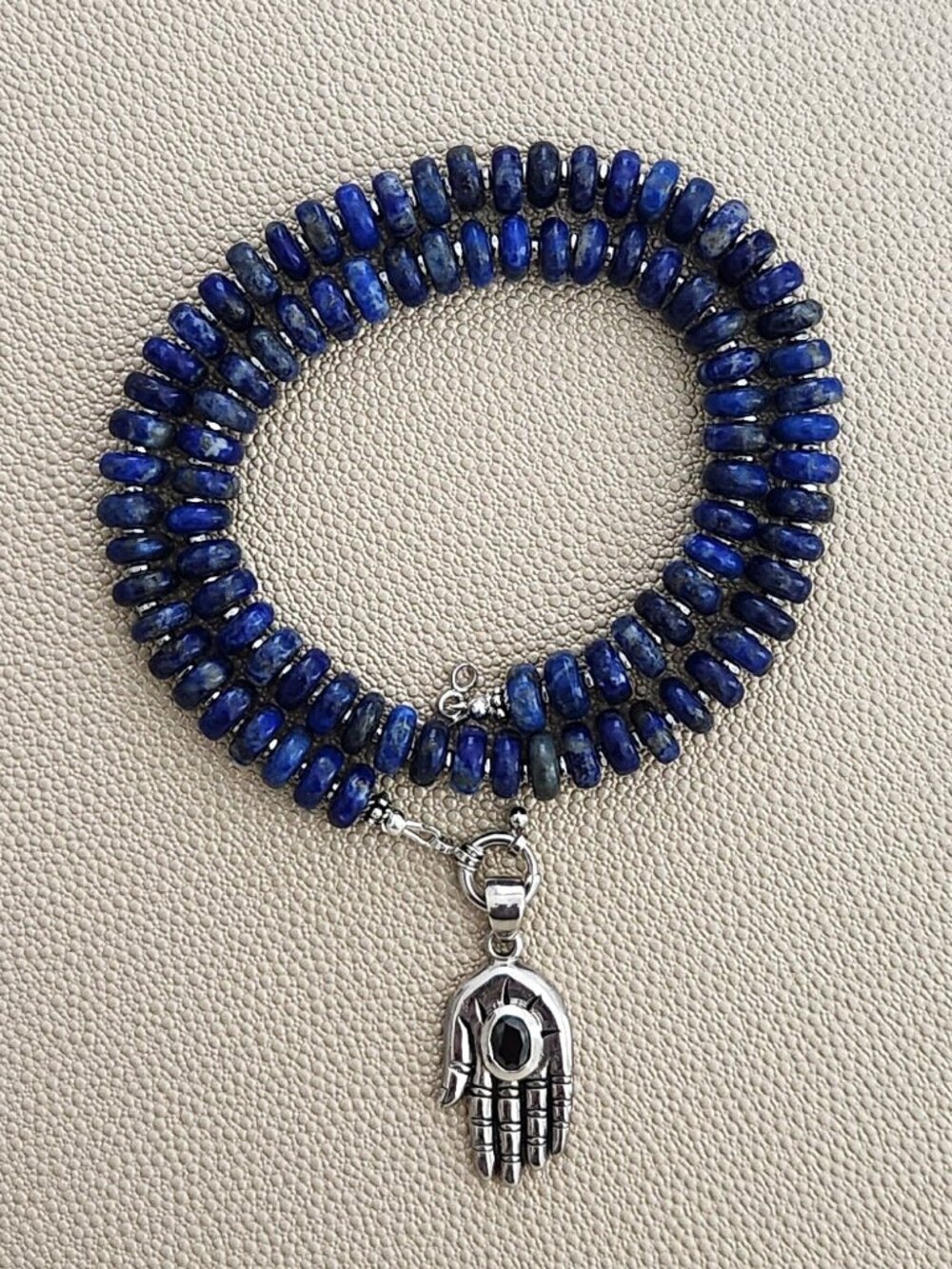 LAPIS NECKLACE W/ 925 SILVER HAND PENDANT--18"
